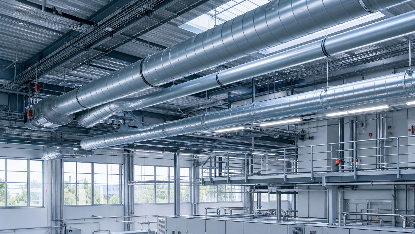 Industrielle Luftleitungen in einer Halle
